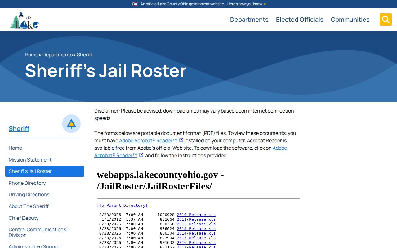 Lake County Jail Roster official booking record access page