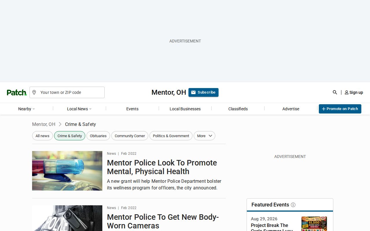 Lake County police-record news source capture from Patch Mentor Police and Fire