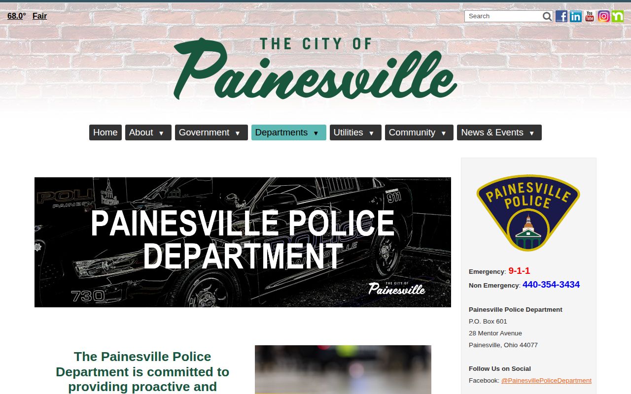 Painesville Police Department official arrest records contact page